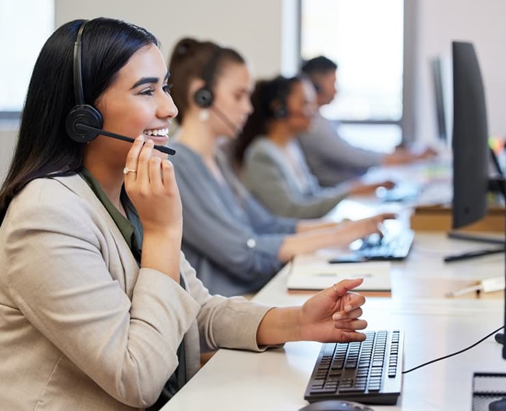 woman speaking on headset as concierge service