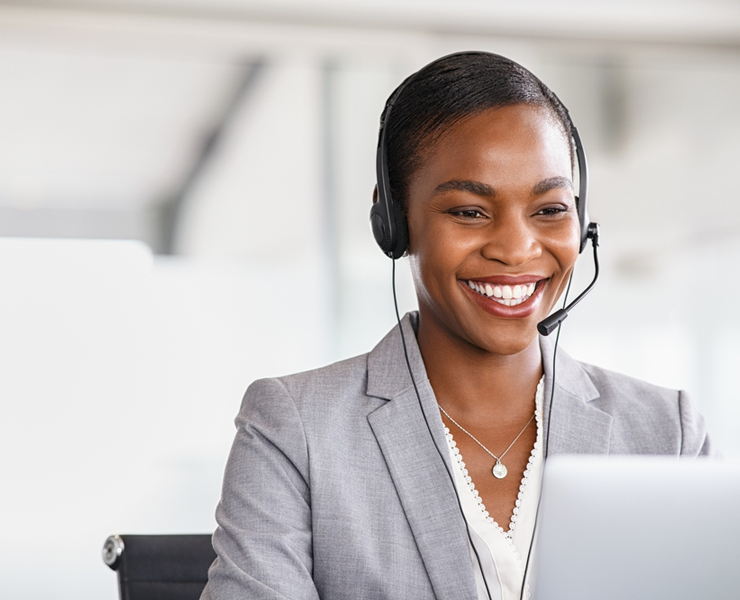 travel concierge woman smiling on phone